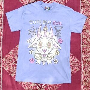 Purple Short Sleeve Tee with Baphomet Design Cute But Evil